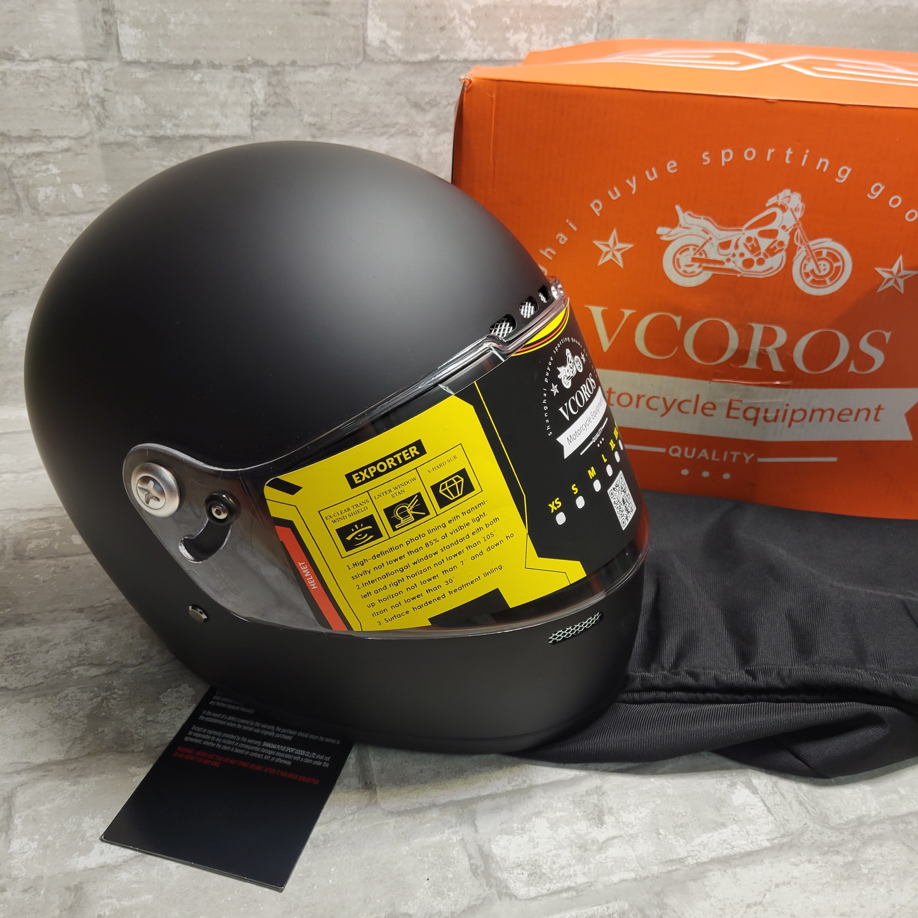 VCOROS A600 Adult Full Face Retro Motorcycle Helmet, Matte Black, Large *READ* (8069387583726)